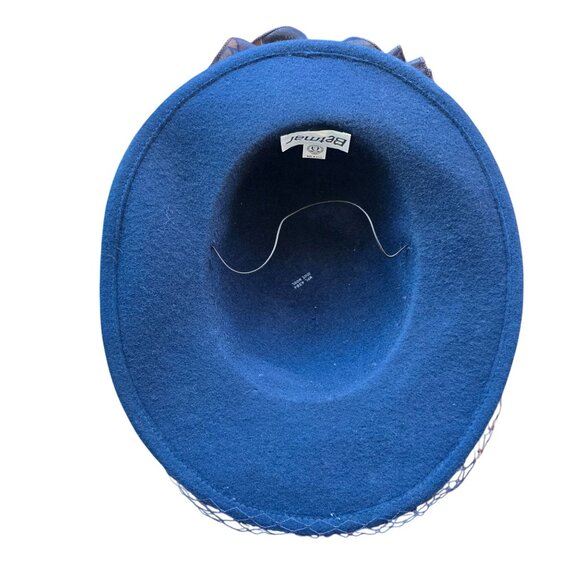 Vtg Betmar Veiled Derby Hat Womens Navy Wide Brim Formal Hatinator Fascinator - Picture 5 of 8